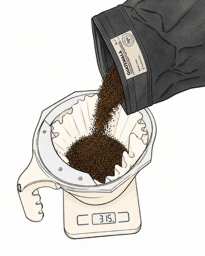 Pour ground coffee into the filter