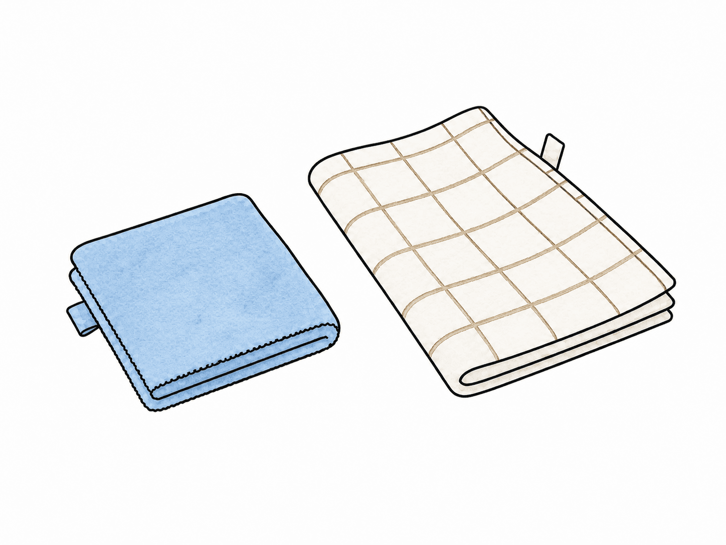 Blue cleaning cloth and checkered towel